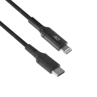 ACT AC3095, 1 m, Lightning, USB C, Mannelijk, Mannelijk, Zwart