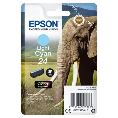 Epson Elephant Singlepack Light Cyan 24 Claria Photo HD Ink, Normaal rendement, Inkt op pigmentbasis