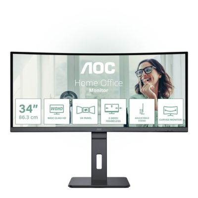 AOC CU34P3CV, 86,4 cm (34"), 3440 x 1440 Pixels, UltraWide Quad HD, LED, 4 ms, Zwart