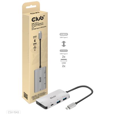 CLUB3D USB Gen2 Type-C Universele Hub naar 1x Type-C 10G ports 1x Type C data en 100 WATT opladen en