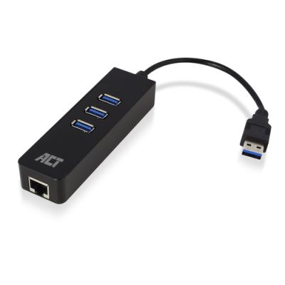 ACT AC6310, USB 3.2 Gen 1 (3.1 Gen 1) Type-A, 10,100,1000 Mbit/s, Zwart, RJ-45, USB 3.2 Gen 1 (3.1 G
