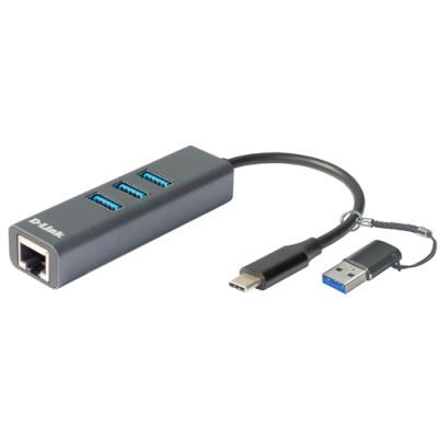 D-Link USB-C/USB naar Gigabit Ethernet-adapter met 3 USB 3.0-poorten DUB-2332, Bedraad, USB Type-C,