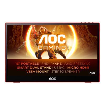 AOC 16G3, 39,6 cm (15.6"), 1920 x 1080 Pixels, 4 ms, Zwart, Rood