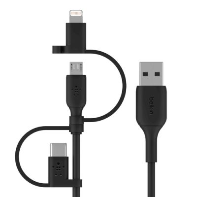Belkin BOOST CHARGE, 1 m, USB A, USB C/Micro-USB B/Lightning, Zwart