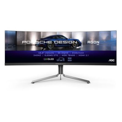 AOC Porsche PD49, 124,5 cm (49"), 5120 x 1440 Pixels, DQHD, QDOLED, 0,03 ms, Zwart