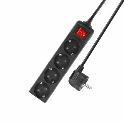 ACT Stekkerdoos met lichtgevende schakelaar, 4 sockets, 2 m, zwart, 2 m, Binnen, Type F, Type F (CEE