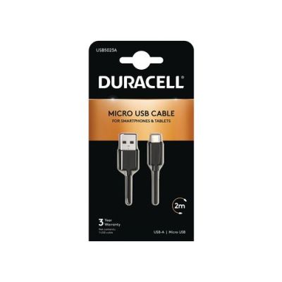 Duracell USB5023A, 2 m, USB A, Micro-USB A, 2.0, Zwart