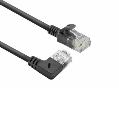 ACT Zwarte 1 meter U/UTP CAT6A LSZH slimline patchkabel met RJ45 connectoren, recht naar 90° haaks r