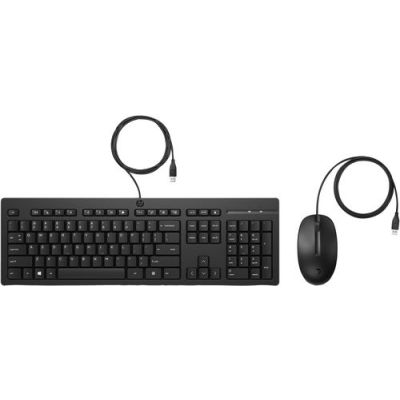 HP 225 muis en toetsenbord met kabel, Volledige grootte (100%), Bedraad, USB, Membraan keyswitch, Zw