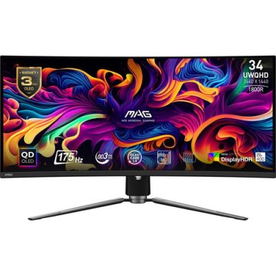 MSI MAG 341CQP QD-OLED, 86,4 cm (34"), 3440 x 1440 Pixels, UltraWide Quad HD, QDOLED, Zwart