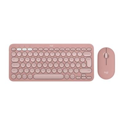Logitech Pebble 2 Combo, Draadloos, RF-draadloos + Bluetooth, Schaar-toetsschakelaar, QWERTY, Roze,