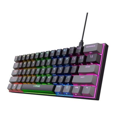 Trust GXT 867 Acira, Bedraad, USB, Mechanische keyswitch, AZERTY, RGB LED, Zwart, Grijs