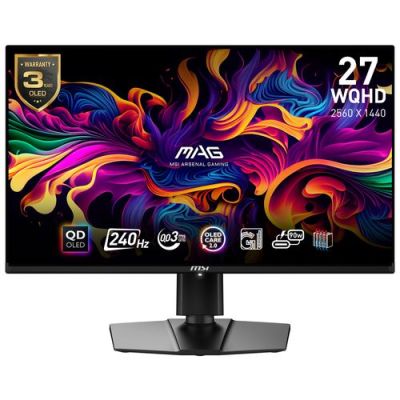 MSI MAG 271QPX QD-OLED E2, 67,3 cm (26.5"), 2560 x 1440 Pixels, Wide Quad HD, QDOLED, 0,03 ms, Zwart