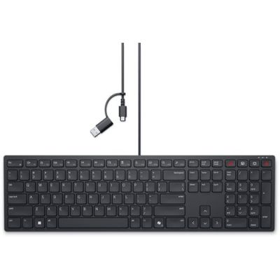 DELL KB525C, Volledige grootte (100%), Bedraad, USB, Plunger key switch, QWERTY, Zwart