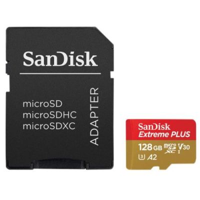 SanDisk Extreme PLUS, 128 GB, MicroSDXC, Klasse 10, 200 MB/s, 90 MB/s, Class 3 (U3)