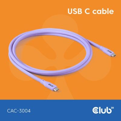 CLUB3D USB C kabel paars, 2 m, USB C, USB C, USB4 Gen 2x2, Paars