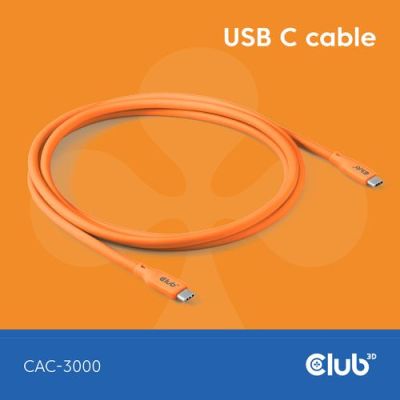 CLUB3D USB C cable orange, 2 m, USB C, USB C, USB4 Gen 2x2, Oranje