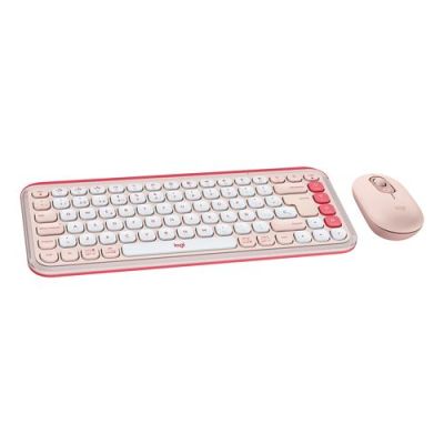 Logitech POP Icon Combo, Mini, Draadloos, Bluetooth, QWERTY, Roze, Wit, Inclusief muis