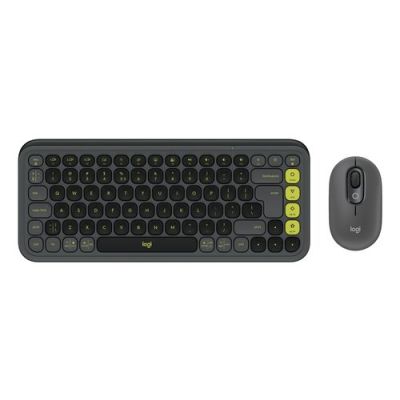 Logitech POP Icon Combo, Draadloos, Bluetooth, Schaar-toetsschakelaar, QWERTY, Graniet, Groen, Inclu