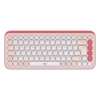 Logitech POP Icon Keys, Mini, Draadloos, Bluetooth, Schaar-toetsschakelaar, QWERTY, Roze, Wit