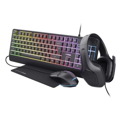 Trust GXT 792 Quadrox, Bedraad, USB, QWERTY, RGB LED, Zwart, Inclusief muis
