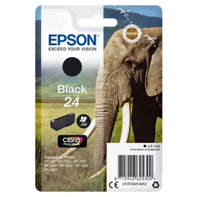 Epson Elephant Singlepack Black 24 Claria Photo HD Ink, Normaal rendement, Inkt op pigmentbasis, 5,1