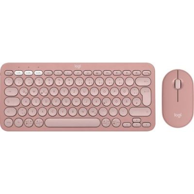 Logitech Pebble 2 Combo, Draadloos, RF-draadloos + Bluetooth, Schaar-toetsschakelaar, QWERTZ, Roze,