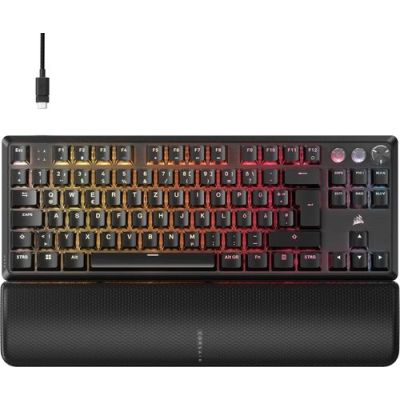 Corsair K70 PRO TKL, Bedraad, USB, Magnetic-mechanical key switch, QWERTZ, RGB LED, Zwart