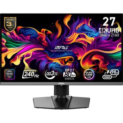 MSI MPG 272URX QD-OLED, 67,3 cm (26.5"), 3840 x 2160 Pixels, 4K Ultra HD, QD-OLED, 0,03 ms, Zwart