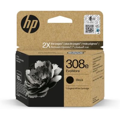 HP 308e EvoMore originele zwarte inktcartridge, Normaal rendement, Zwart, Inkt op pigmentbasis, 1 st