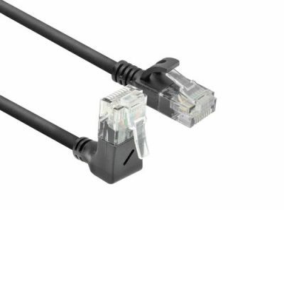 ACT Zwarte 3 meter U/UTP CAT6A LSZH slimline patchkabel met RJ45 connectoren, recht naar 90° haaks b