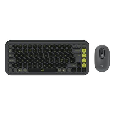 Logitech POP Icon Combo, Draadloos, Bluetooth, Schaar-toetsschakelaar, QZERTY, Grafiet, Groen, Inclu