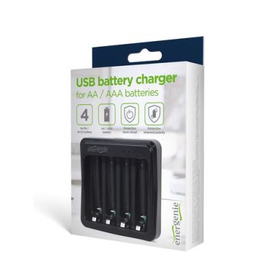 Gembird USB batterijlader voor AA/AAA batterijen, zwart, AA, AAA