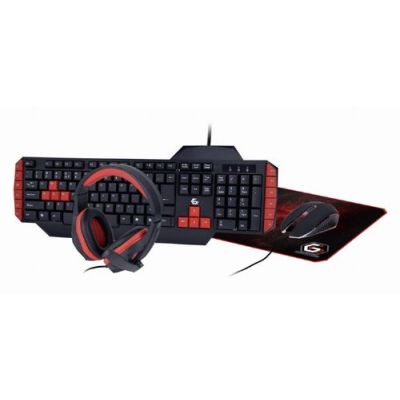 Gembird 4-in-1 Gaming Kit ''Ultimate'', Volledige grootte (100%), Bedraad, USB, QWERTY, Zwart, Inclu
