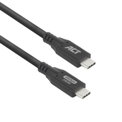 ACT USB4 20Gbps 240W USB Type-C kabel, 1 meter, 1 m, USB C, USB C, USB4 Gen 2x2, 20 Gbit/s, Zwart