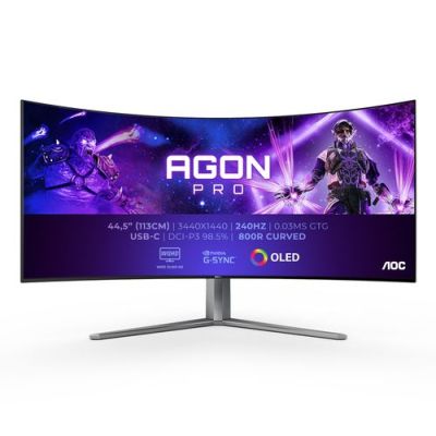 AOC AGON PRO AG456UCZD, 114,3 cm (45"), 3440 x 1440 Pixels, Wide Quad HD, OLED, 0,03 ms, Zwart