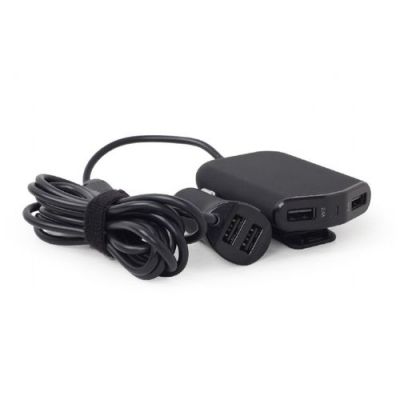 Gembird 4-poorts USB lader voor in de auto (voor + achter), 9.6 A, black, Auto, Sigarettenaansteker,