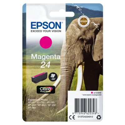 Epson Elephant Singlepack Magenta 24 Claria Photo HD Ink, Inkt op pigmentbasis, 4,6 ml, 360 pagina's