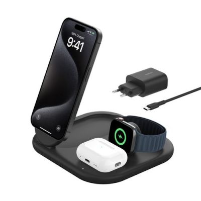 Belkin BoostCharge, Binnen, USB, Draadloos opladen, 1,5 m, Zwart