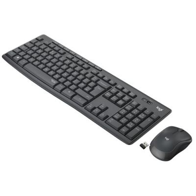 Logitech MK295 Silent, Volledige grootte (100%), Bedraad, USB, QWERTY, Grafiet, Inclusief muis