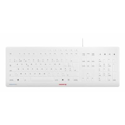 CHERRY STREAM PROTECT, Volledige grootte (100%), Bedraad, USB, Schaar-toetsschakelaar, AZERTY, Wit