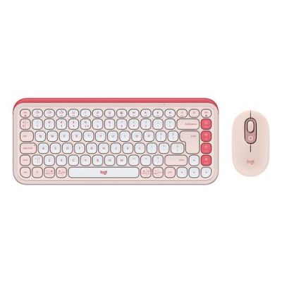Logitech POP Icon Combo, Draadloos, Bluetooth, Schaar-toetsschakelaar, QWERTY, Roze, Wit, Inclusief