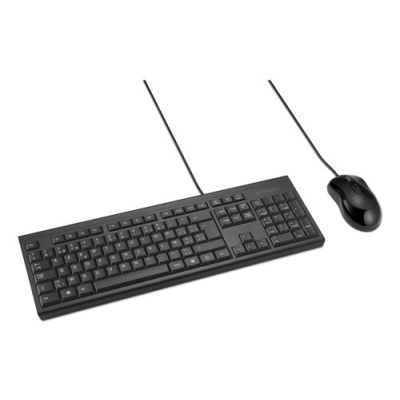 Kensington KM100 EQ Wired Desktop Set, Bedraad, USB, Membraan keyswitch, AZERTY, Zwart, Inclusief mu