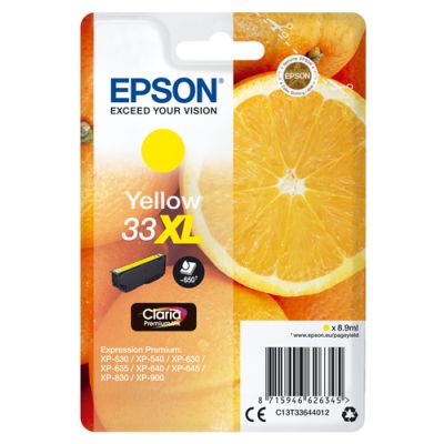 Epson Oranges Singlepack Yellow 33XL Claria Premium Ink, Hoog (XL) rendement, Inkt op pigmentbasis,