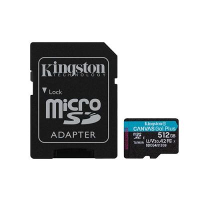 Kingston Technology 512GB microSDXC Canvas Go! Plus Gen4 200MB/s A2 U3 V30 kaart + adapter, 512 GB,