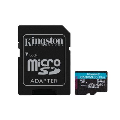 Kingston Technology 64GB microSDXC Canvas Go! Plus Gen4 200MB/s A2 U3 V30 kaart + adapter, 64 GB, Mi