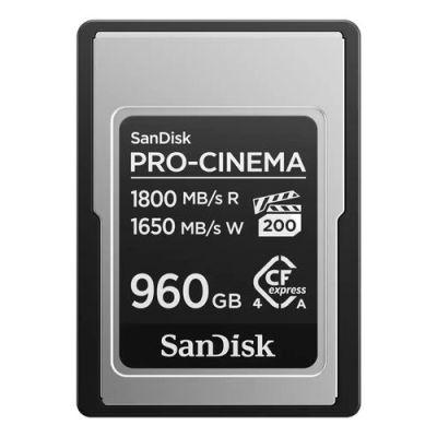 SanDisk PRO-CINEMA, 960 GB, CFexpress Type A, 1800 MB/s, 1650 MB/s, Valbestendig, Stofafstotend, Wat