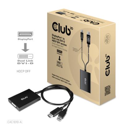 CLUB3D DisplayPort to Dual Link DVI-D HDCP OFF version Active Adapter M/F for Apple Cinema Displays, 0,6 m, DisplayPort, DVI-D + USB, Mannelijk, Vrouwelijk, • Special support for Apple Cinema Displays