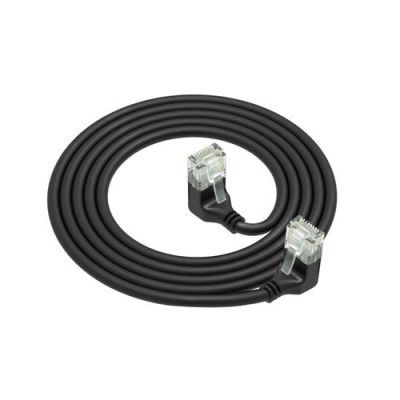 ACT Zwarte 0,15 meter U/UTP CAT6A LSZH Slimline patchkabel met RJ45 connectoren 90° haaks beneden na