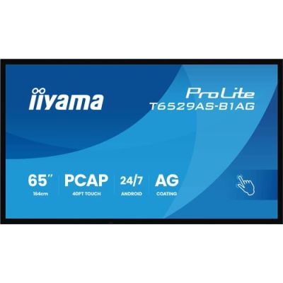 iiyama T6529AS-B1AG, Interactief flatscreen, 163,8 cm (64.5"), LED, 3840 x 2160 Pixels, Wifi, 24/7